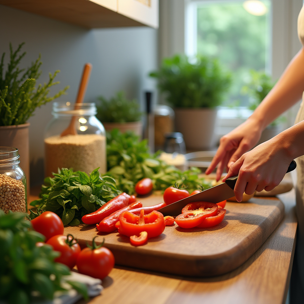 Woman cutting vegetables